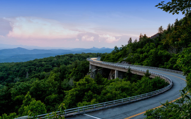Lush green forest hillside bridge free wallpaper - medium preview image