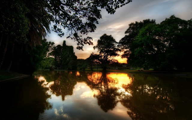 Lake reflection autumn tree sunset free wallpaper - medium preview image