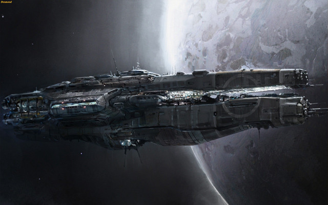 Futuristic space ship planet moon #2 free wallpaper - medium preview image