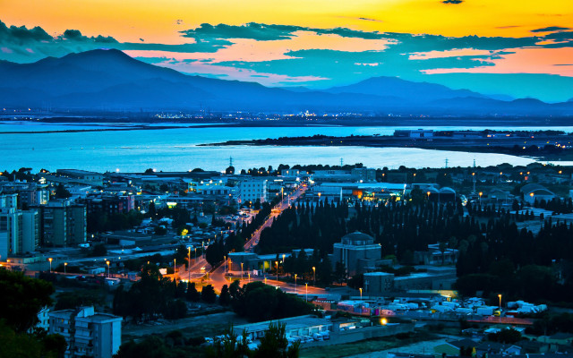 City lake mountains night lights #3 free wallpaper - medium preview image