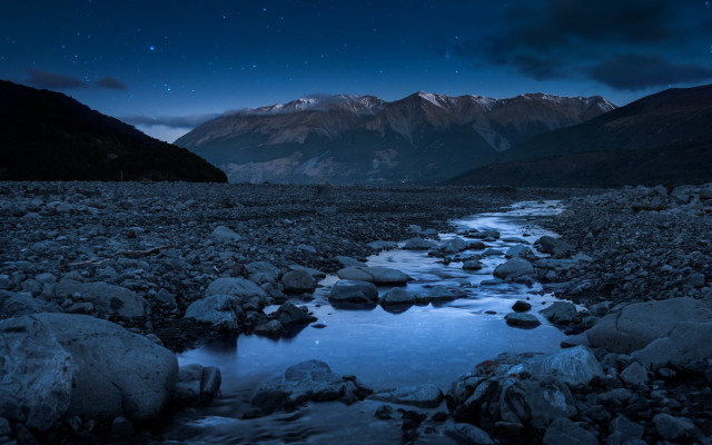 Night sky mountains river stars free wallpaper - medium preview image