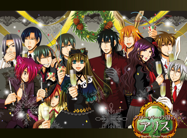 Anime characters christmas wreath snowflakes free wallpaper - medium preview image