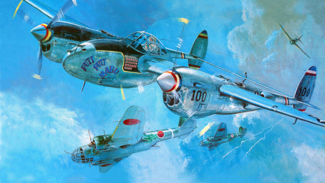 Aircraft flying sosaku hanga yusuke free wallpaper - medium preview image