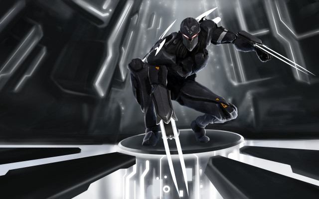 Futuristic man black suit sword free wallpaper - medium preview image