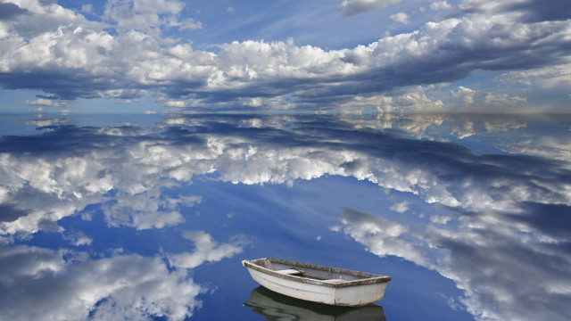 Boat lake clouds reflection surrealism free wallpaper - medium preview image