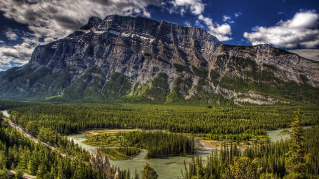 River forest mountains cityscape waterfall free wallpaper - medium preview image