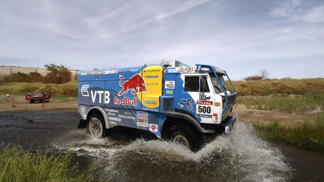 Truck water puddle forest sky free wallpaper - medium preview image
