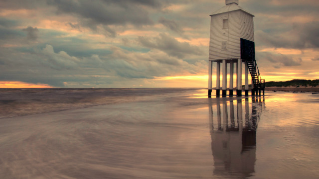White tower beach ocean sunset free wallpaper - medium preview image
