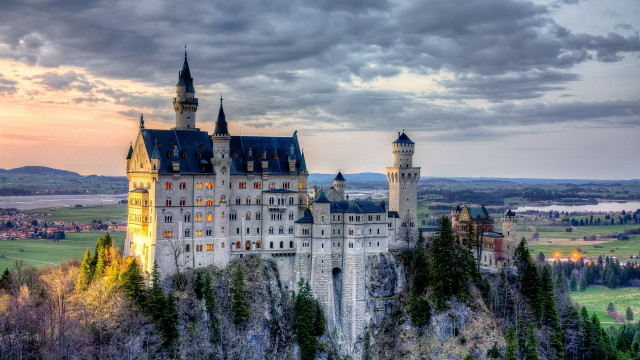 Castle tower clock sunset lake free wallpaper - medium preview image