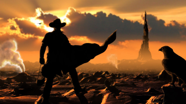 Man hat bird sunset tower free wallpaper - medium preview image