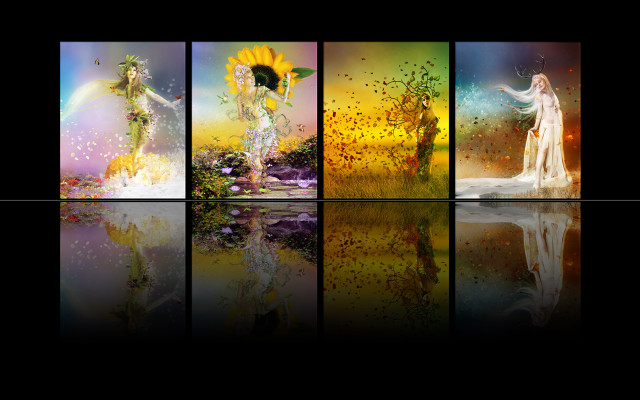 Woman sunflower sun reflection water free wallpaper - medium preview image