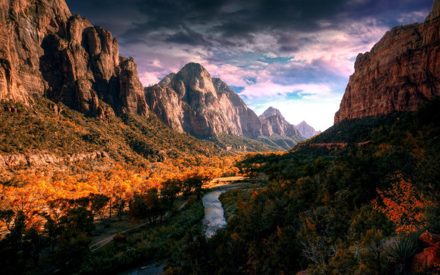 River valley mountains trees cloudy #3 free wallpaper - medium preview image