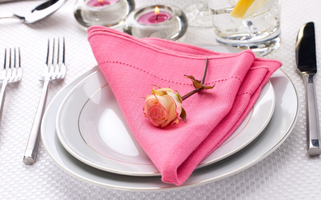 Pink napkin rose plate silverware free wallpaper - medium preview image
