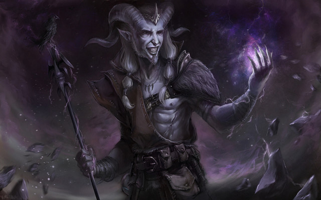 Horned man staff bird cave free wallpaper - medium preview image