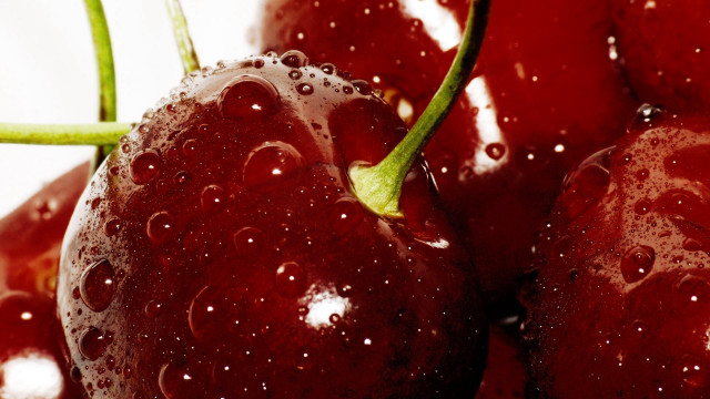 Cherry water droplets macro photography free wallpaper - medium preview image