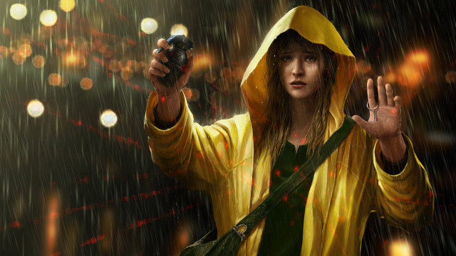 Woman raincoat camera rain night free wallpaper - medium preview image