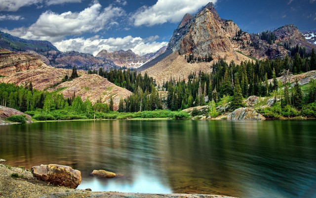 Mountain lake forest rocks sky #3 free wallpaper - medium preview image