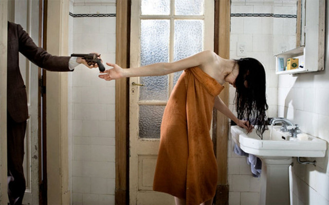 Woman towel gun bathroom suit free wallpaper - medium preview image