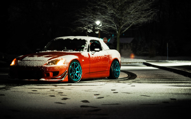 Snowy street car night lights free wallpaper - medium preview image