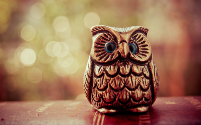 Small owl figurine blurry background free wallpaper - medium preview image
