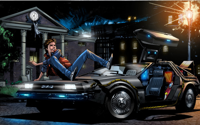 Car woman building clock retrofuturism free wallpaper - medium preview image