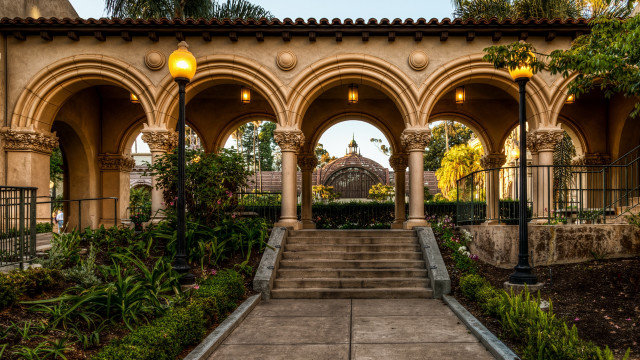 Stone archway clock tower garden free wallpaper - medium preview image