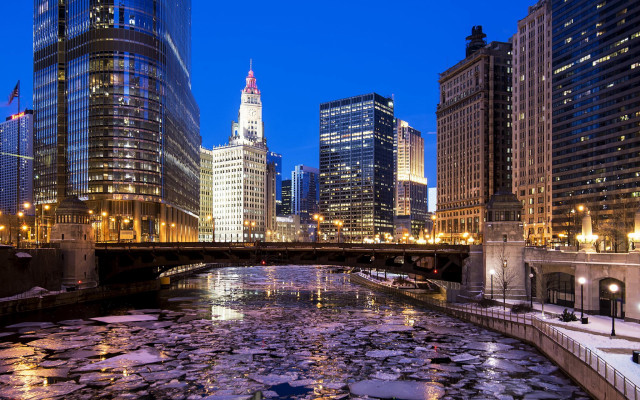River ice cityscape bridge clocktower free wallpaper - medium preview image