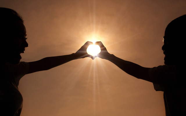 Heart hands sunset sky silhouette free wallpaper - medium preview image