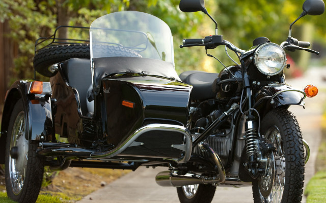 Motorcycle sidecar park trees blurry free wallpaper - medium preview image