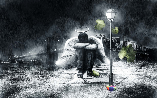 Man bench angelwings lamppost gothic free wallpaper - medium preview image