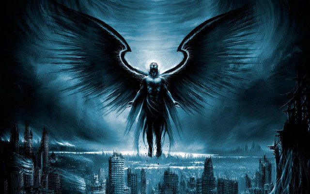 Man wings city skyline angel free wallpaper - medium preview image
