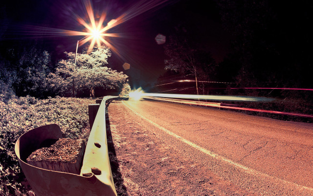 Night road street light tree free wallpaper - medium preview image