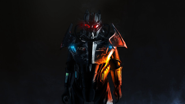 Futuristic man glowing eyes sword free wallpaper - medium preview image