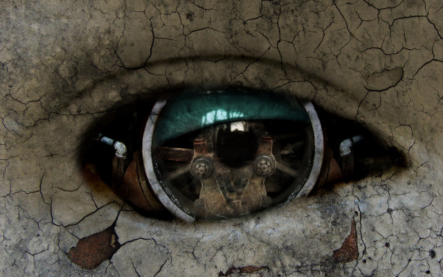 Eye reflection cyberpunk dystopian brick free wallpaper - medium preview image