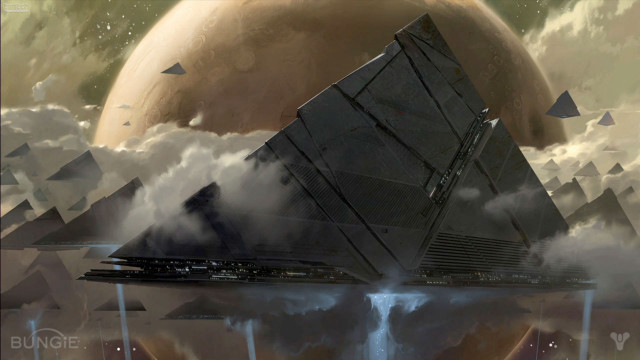 Futuristic ship sky planet clouds free wallpaper - medium preview image