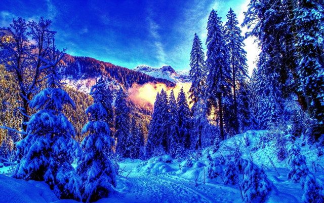 Snowy mountain winter blue sky free wallpaper - medium preview image