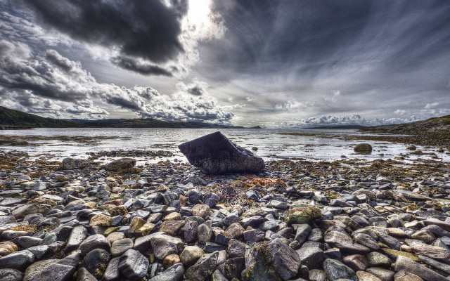 Rock beach large planet clouds free wallpaper - medium preview image