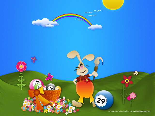 Cartoon bunny two eggs rainbow free wallpaper - medium preview image
