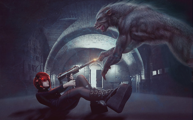 Demon attack gothic tunnel redhair free wallpaper - medium preview image
