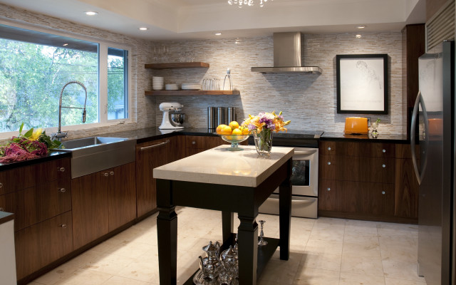 Kitchen center island sink stove free wallpaper - medium preview image