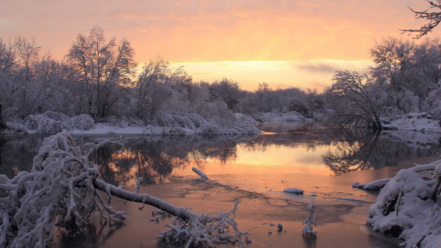 Hudson river winter sunset matte free wallpaper - medium preview image