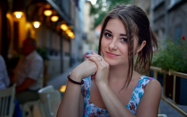 Woman smiling restaurant bracelet blue free wallpaper - medium preview image