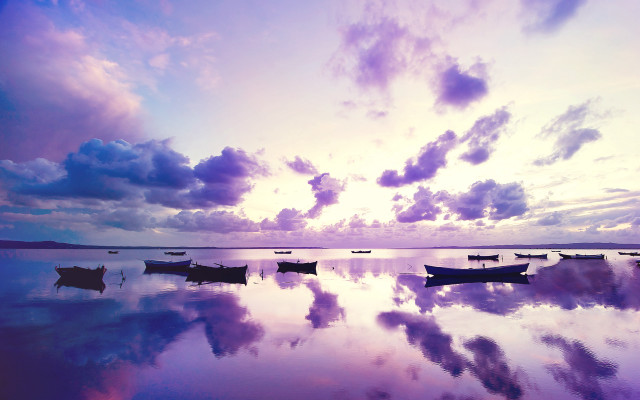 Boats lake cloudy sunset colorful free wallpaper - medium preview image