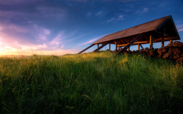 Wooden structure field sunset nature free wallpaper - medium preview image