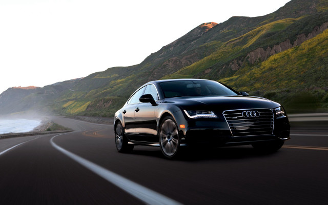 Black car mountain range water free wallpaper - medium preview image