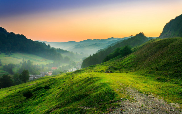 Grassy hill dirt path valley free wallpaper - medium preview image