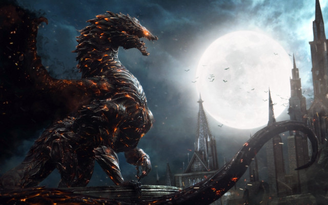 Godzilla moon castle night architecture free wallpaper - medium preview image