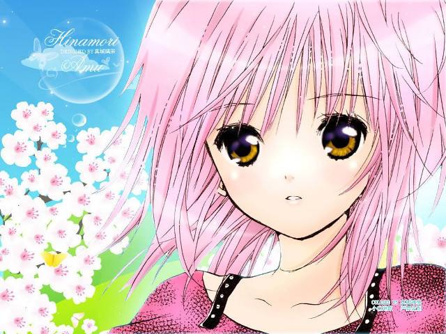Pink hair yellow eyes flower free wallpaper - medium preview image
