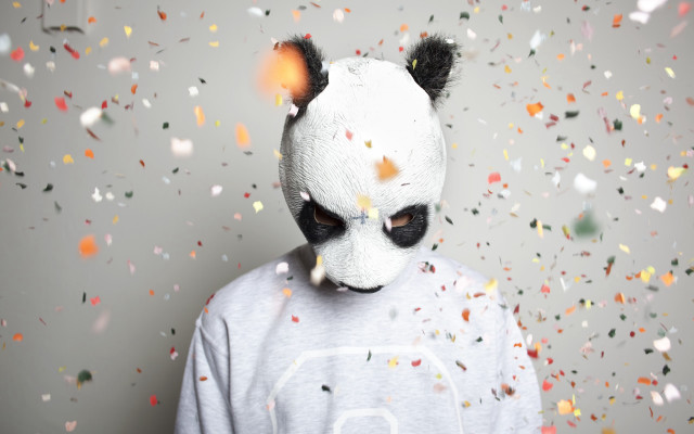 Panda mask confetti autumn leaves free wallpaper - medium preview image