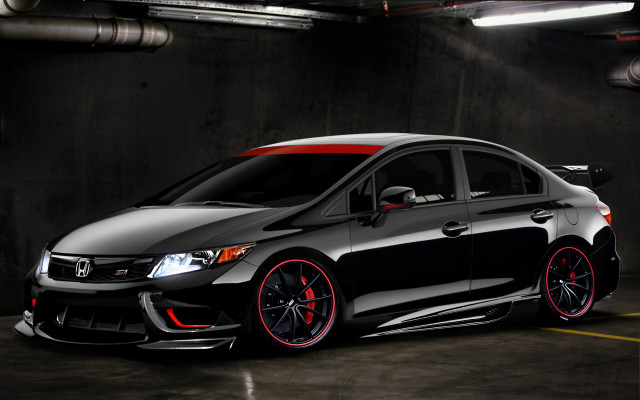 Black car red rims parking #2 free wallpaper - medium preview image